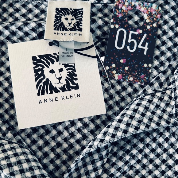 4/$20 NWT Anne Klein Black & White Gingham Button-Front Blouse Size Large - Picture 4 of 7